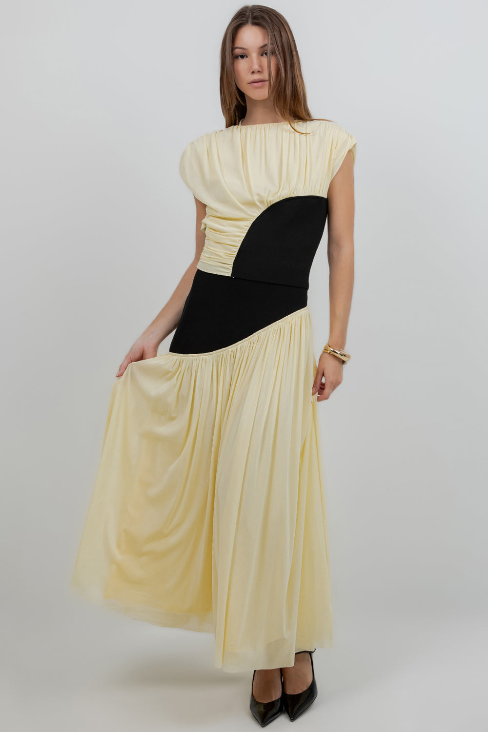 MESH FLOWY SKIRT WITH KNITTED CONTRAST WAISTBAND