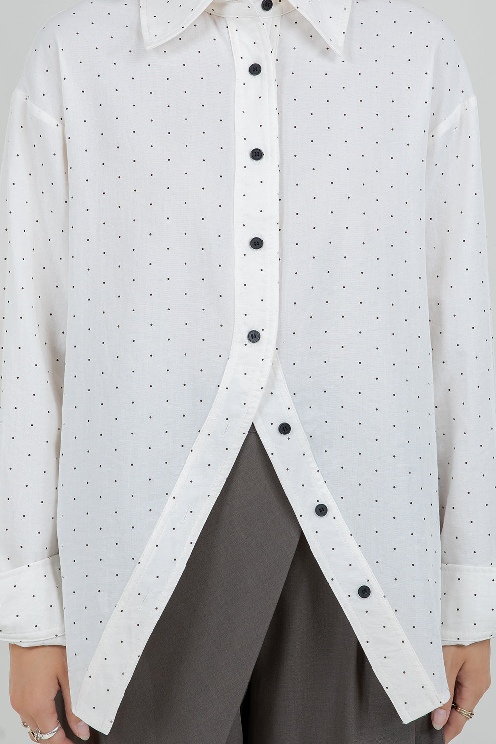 ASYMMETRICAL CLOSURE POLKA DOT OVERSIZED SHIRT - Whiteroom+Cactus