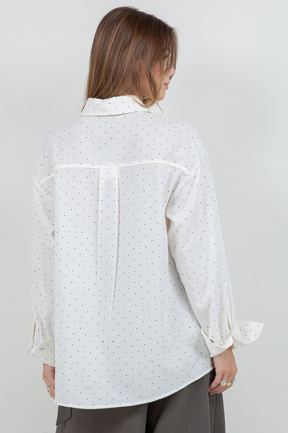 ASYMMETRICAL CLOSURE POLKA DOT OVERSIZED SHIRT - Whiteroom+Cactus