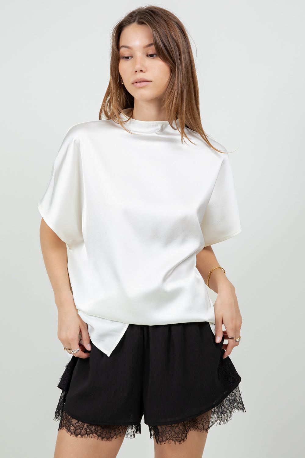 MINI COWL NECK SATIN SHIRT BLOUSE - IVORY