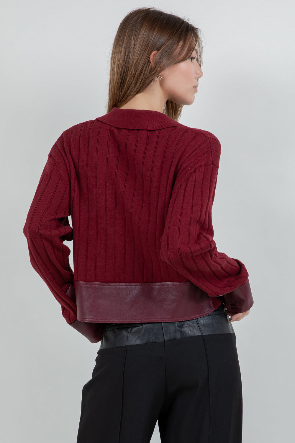 CONTRAST PU INSERTS KNITTED LONG SLEEVE SWEATER - Whiteroom+Cactus