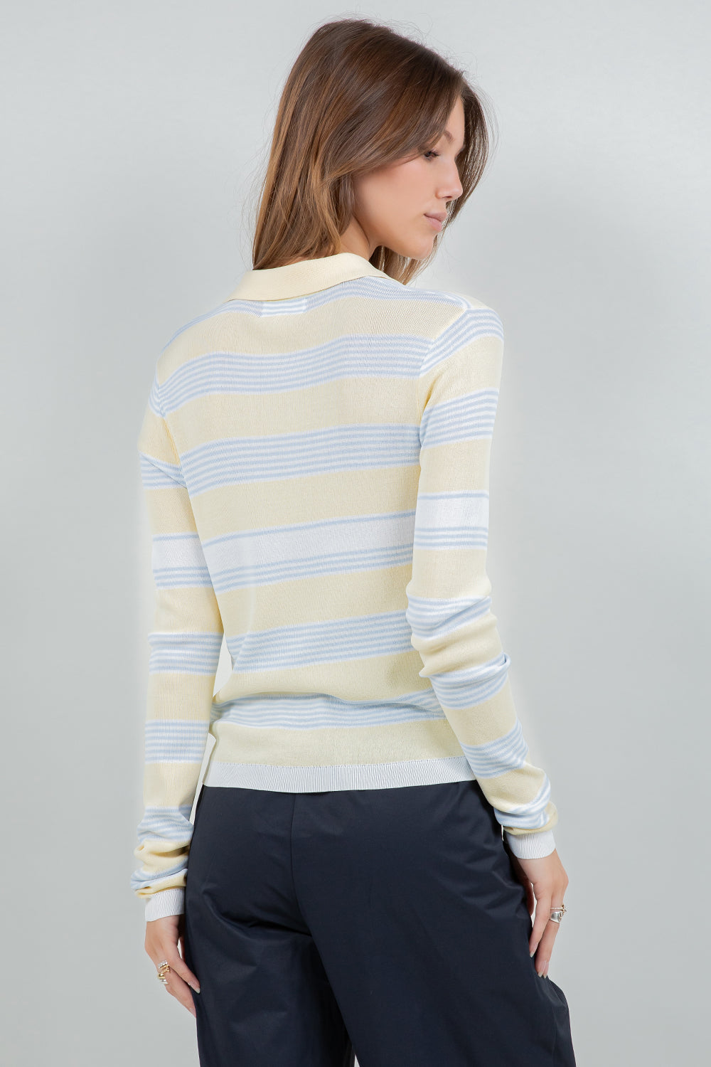 STRIPED LIGHTWEIGHT KNITTED CARDIGAN- LIGHT BLUE/WHITE/LEMON