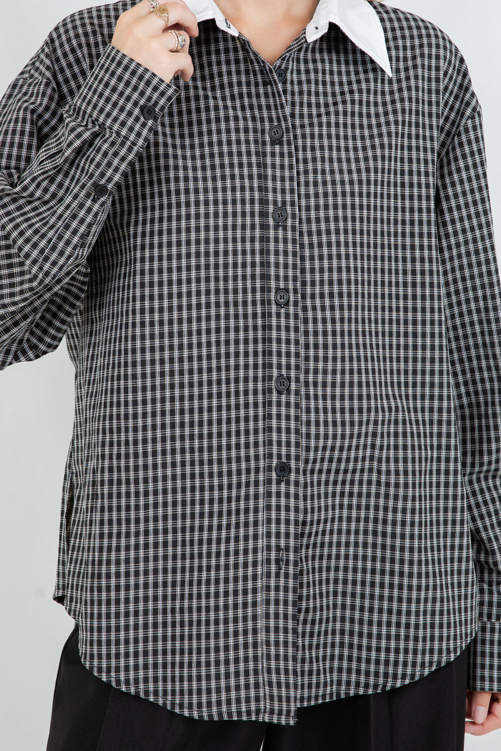 WOVEN PLAID BUTTON DOWN SHIRT WITH CONTRAST COLLAR - Whiteroom+Cactus