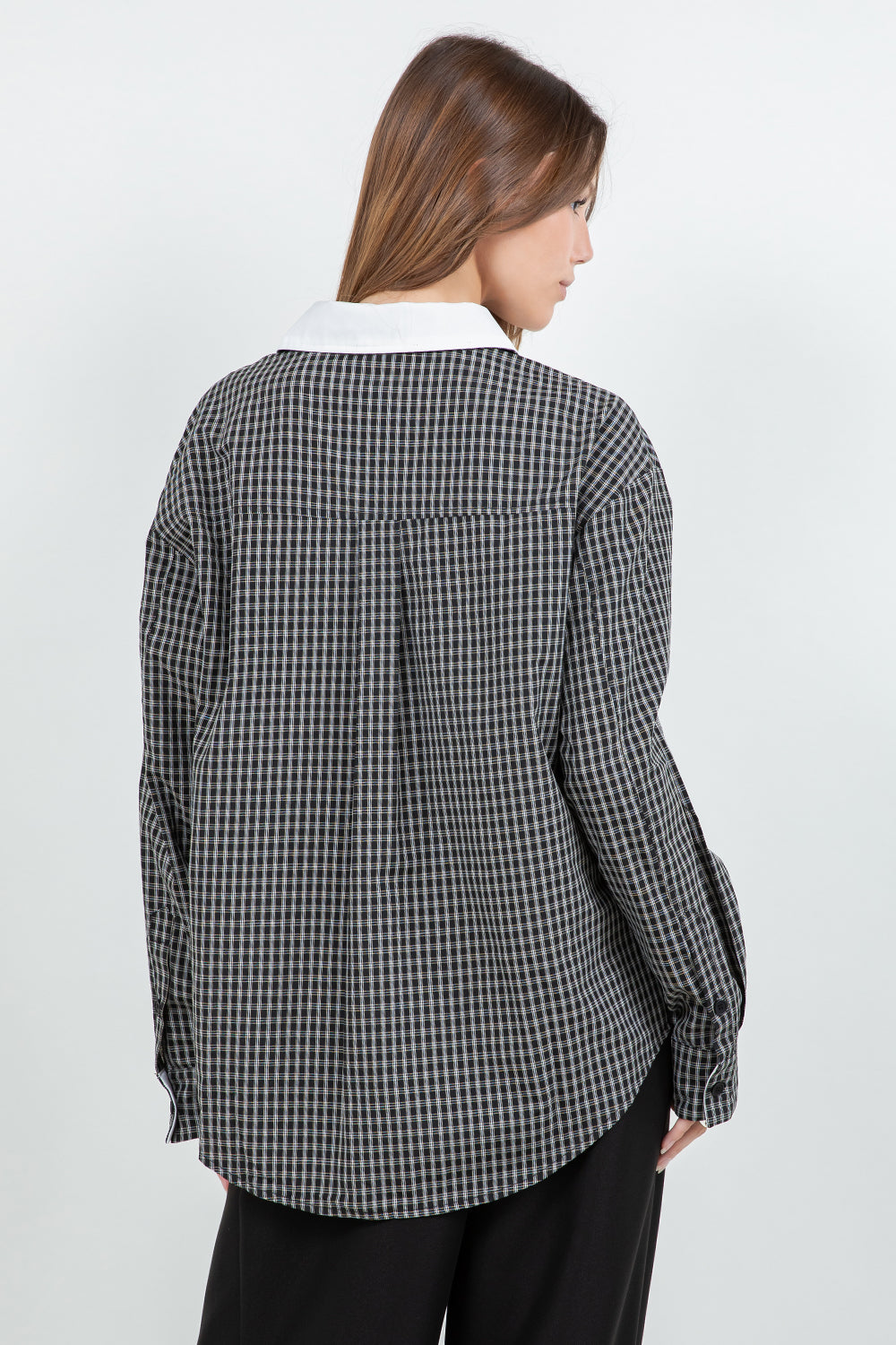 WOVEN PLAID BUTTON DOWN SHIRT WITH CONTRAST COLLAR - Whiteroom+Cactus