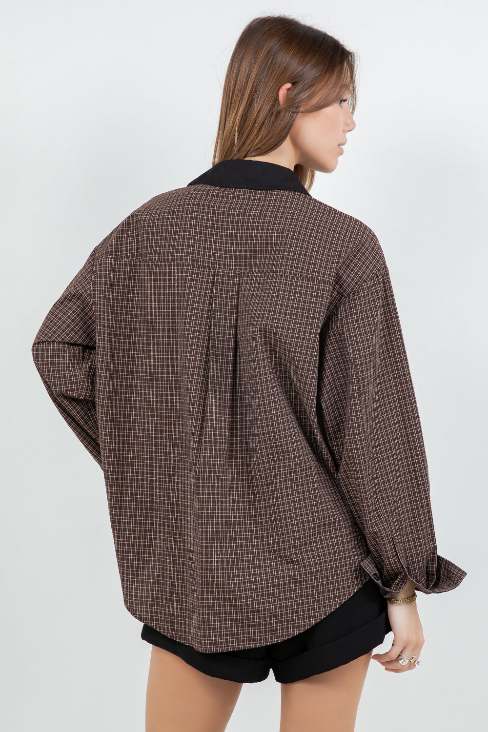 WOVEN PLAID BUTTON DOWN SHIRT WITH CONTRAST COLLAR - Whiteroom+Cactus