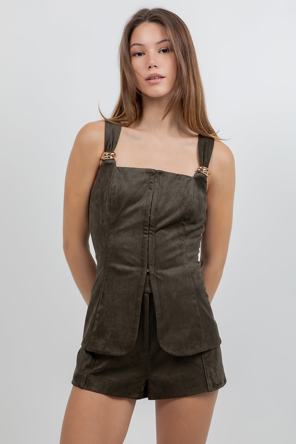 METAL TRIM ACCENT CORSET SUEDE TOP - Whiteroom+Cactus