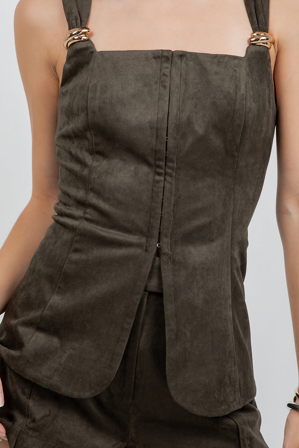 METAL TRIM ACCENT CORSET SUEDE TOP - Whiteroom+Cactus