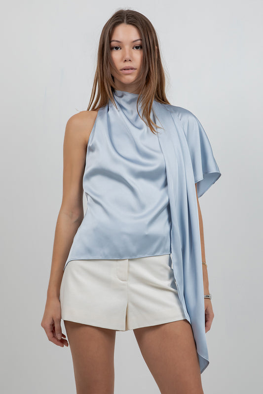 ONE SHOULDER ASYMMETRICAL TOP WITH SELF SCARF - Whiteroom+Cactus