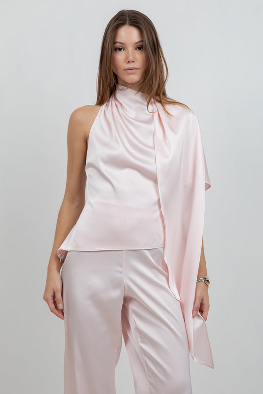 ONE SHOULDER ASYMMETRICAL TOP WITH SELF SCARF