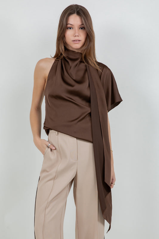 ONE SHOULDER ASYMMETRICAL TOP WITH SELF SCARF - Whiteroom+Cactus