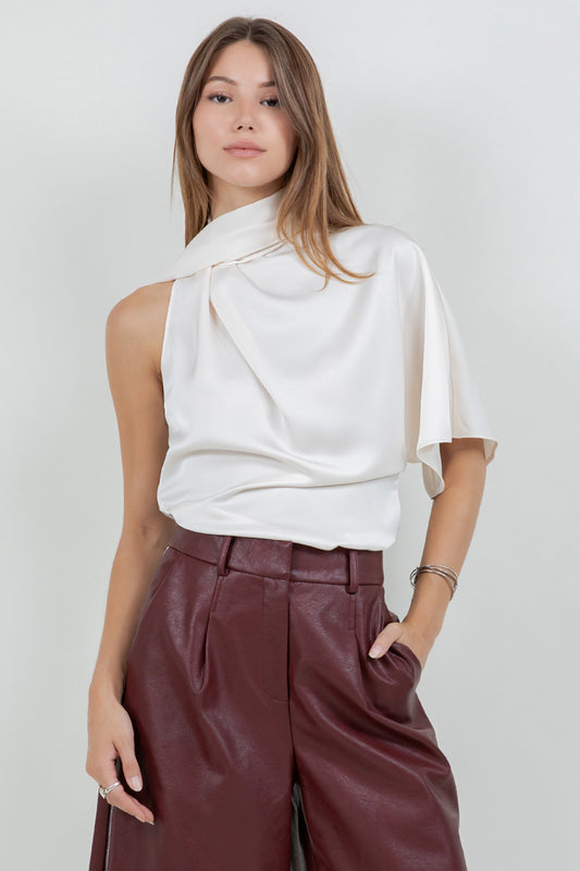 ONE SHOULDER ASYMMETRICAL TOP WITH SELF SCARF - Whiteroom+Cactus