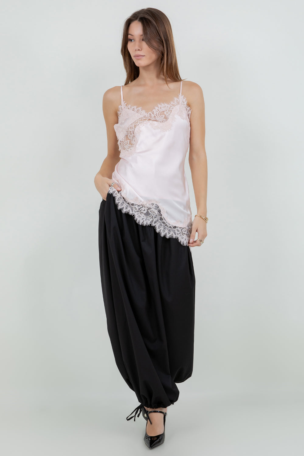 SOFT SATIN LACE MIX SLEEVELESS TANK