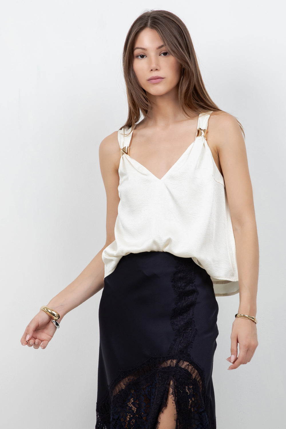 SATIN TANK TOP WITH METALLIC ACCENT RING - Whiteroom+Cactus