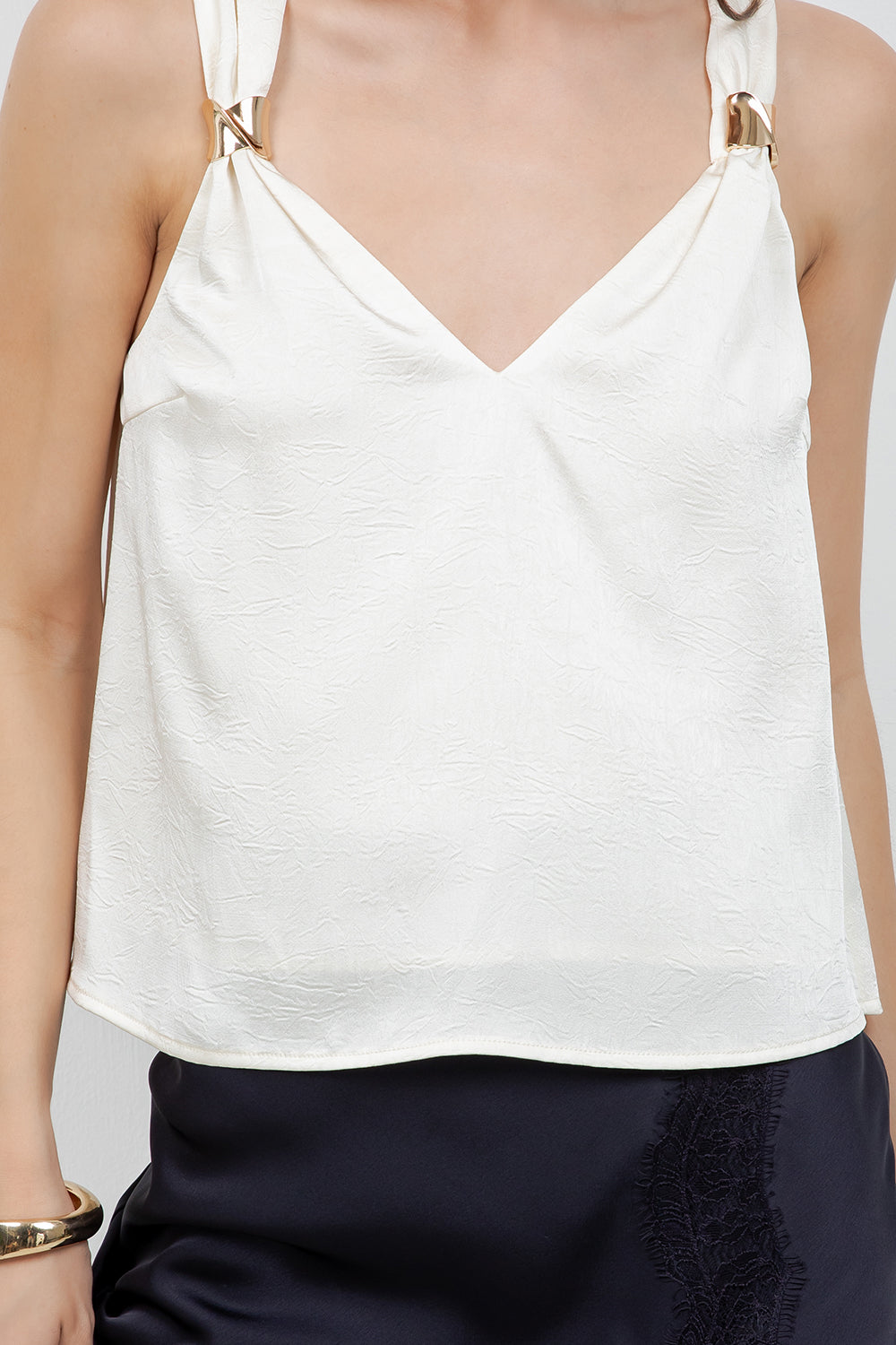 SATIN TANK TOP WITH METALLIC ACCENT RING - Whiteroom+Cactus