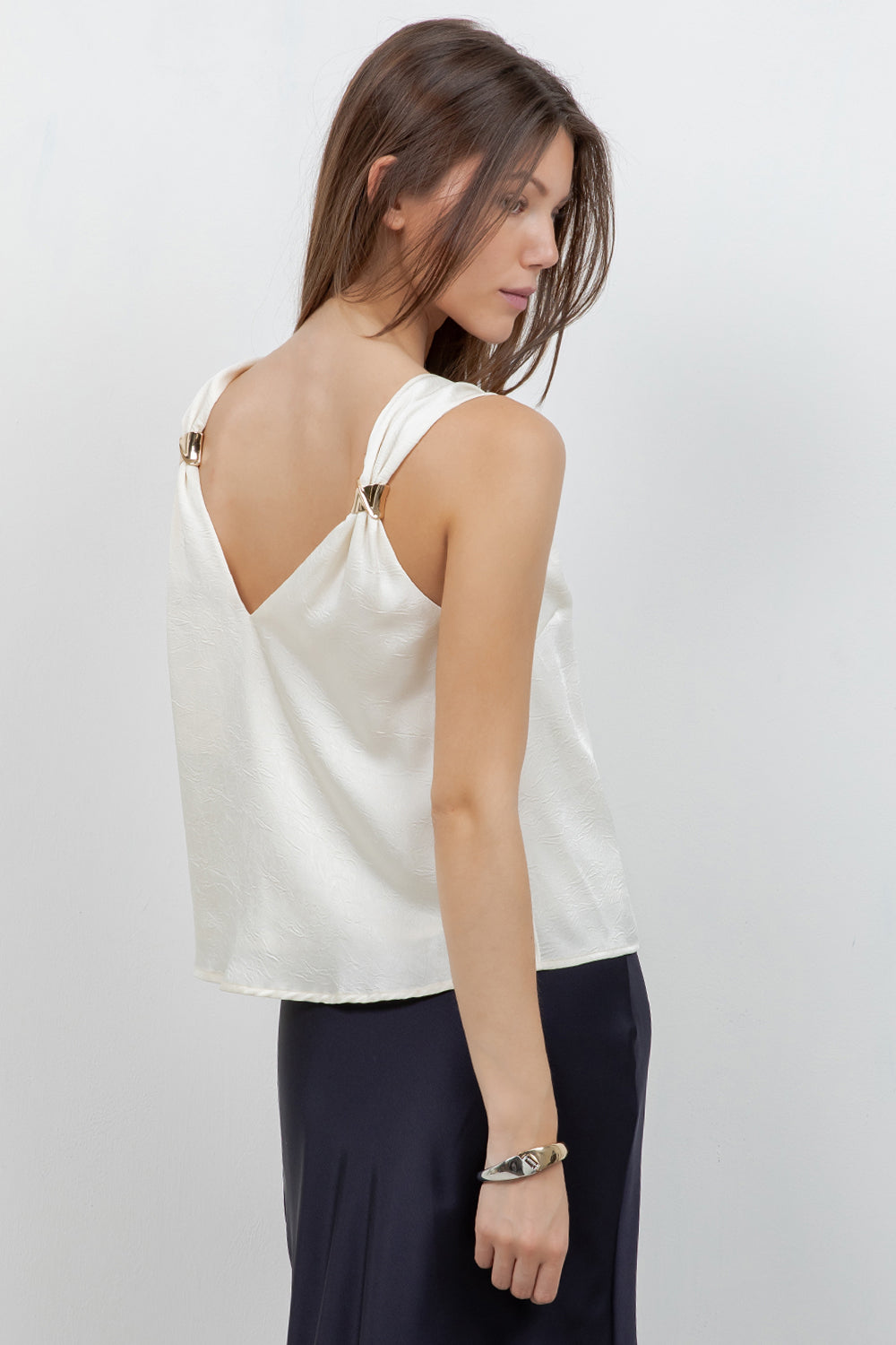 SATIN TANK TOP WITH METALLIC ACCENT RING - Whiteroom+Cactus