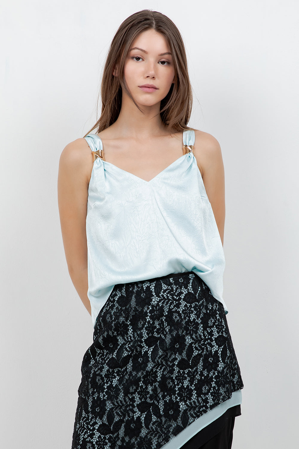 SATIN TANK TOP WITH METALLIC ACCENT RING - Whiteroom+Cactus