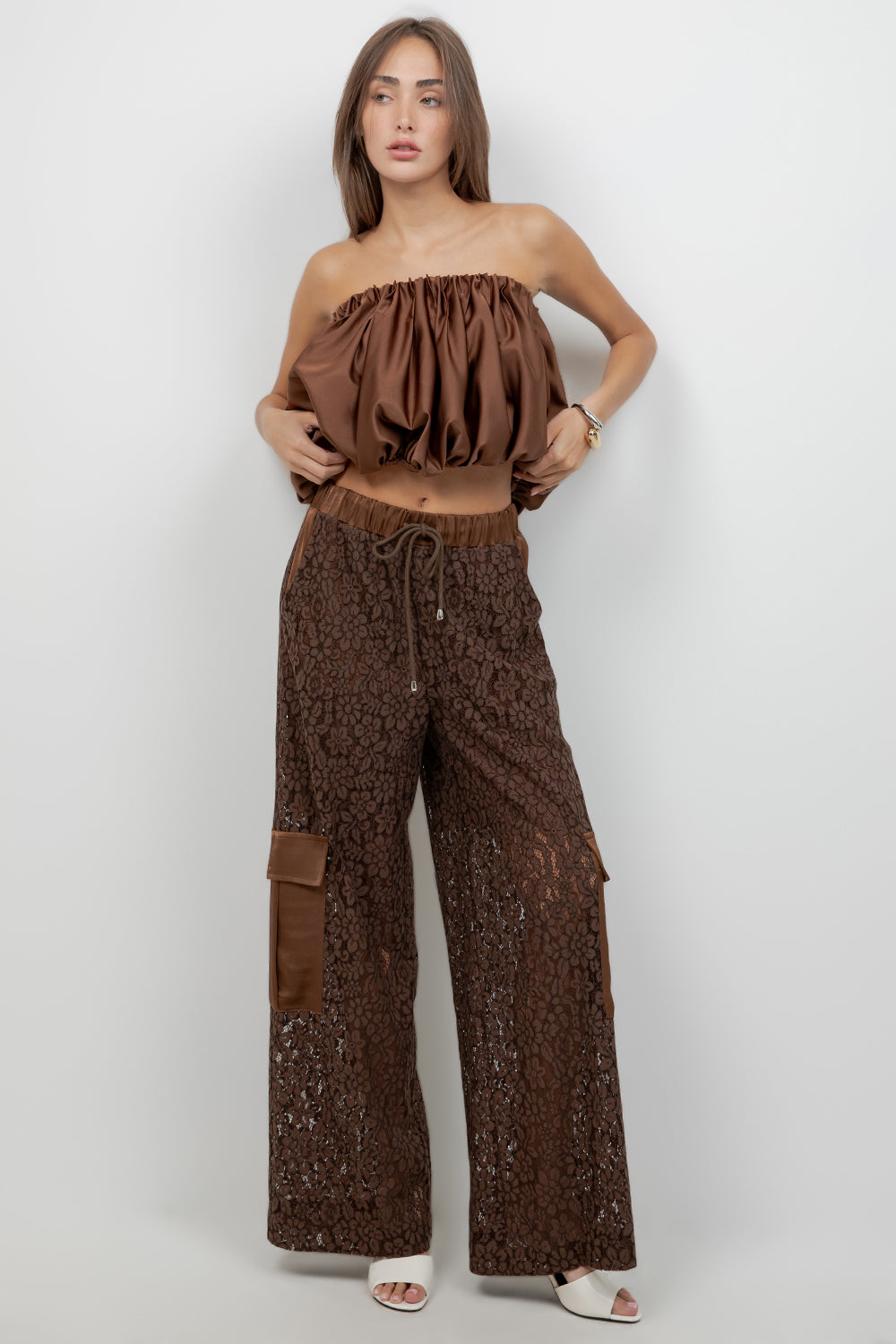 SLEEVELESS MULTI PLEAT SATIN TUBE TOP - Whiteroom+Cactus