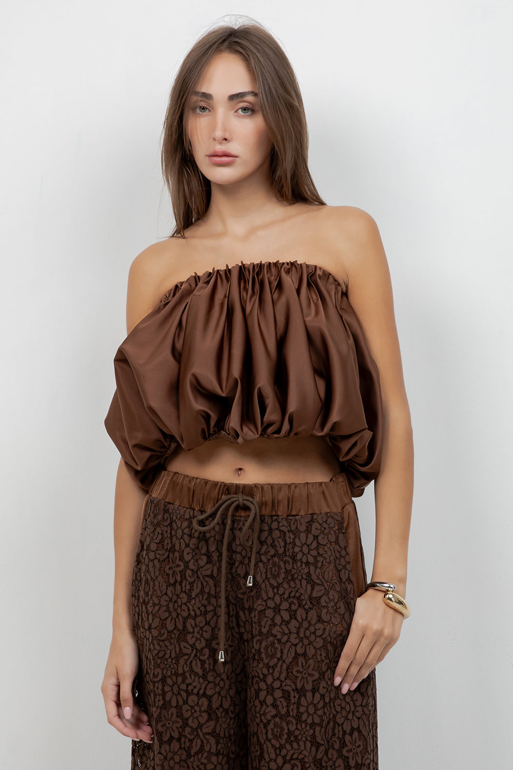 SLEEVELESS MULTI PLEAT SATIN TUBE TOP - Whiteroom+Cactus