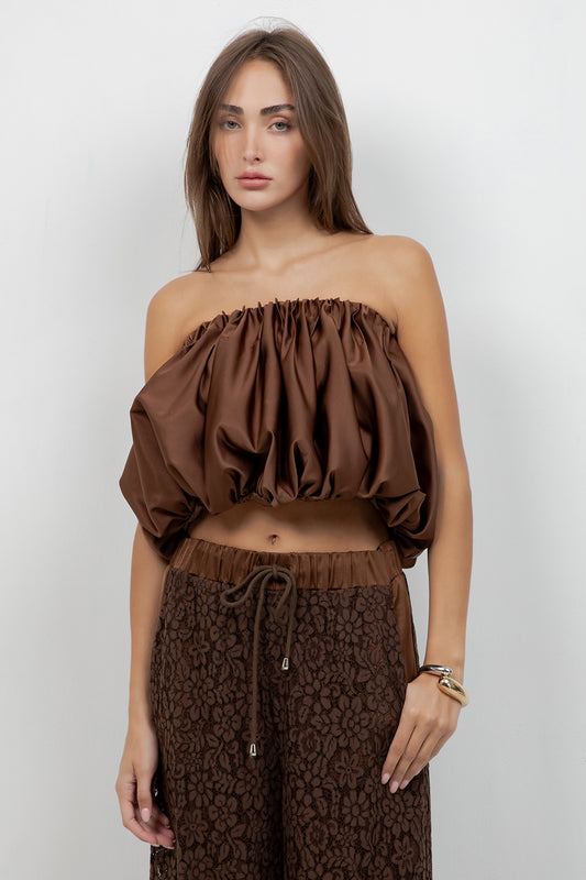 SLEEVELESS MULTI PLEAT SATIN TUBE TOP