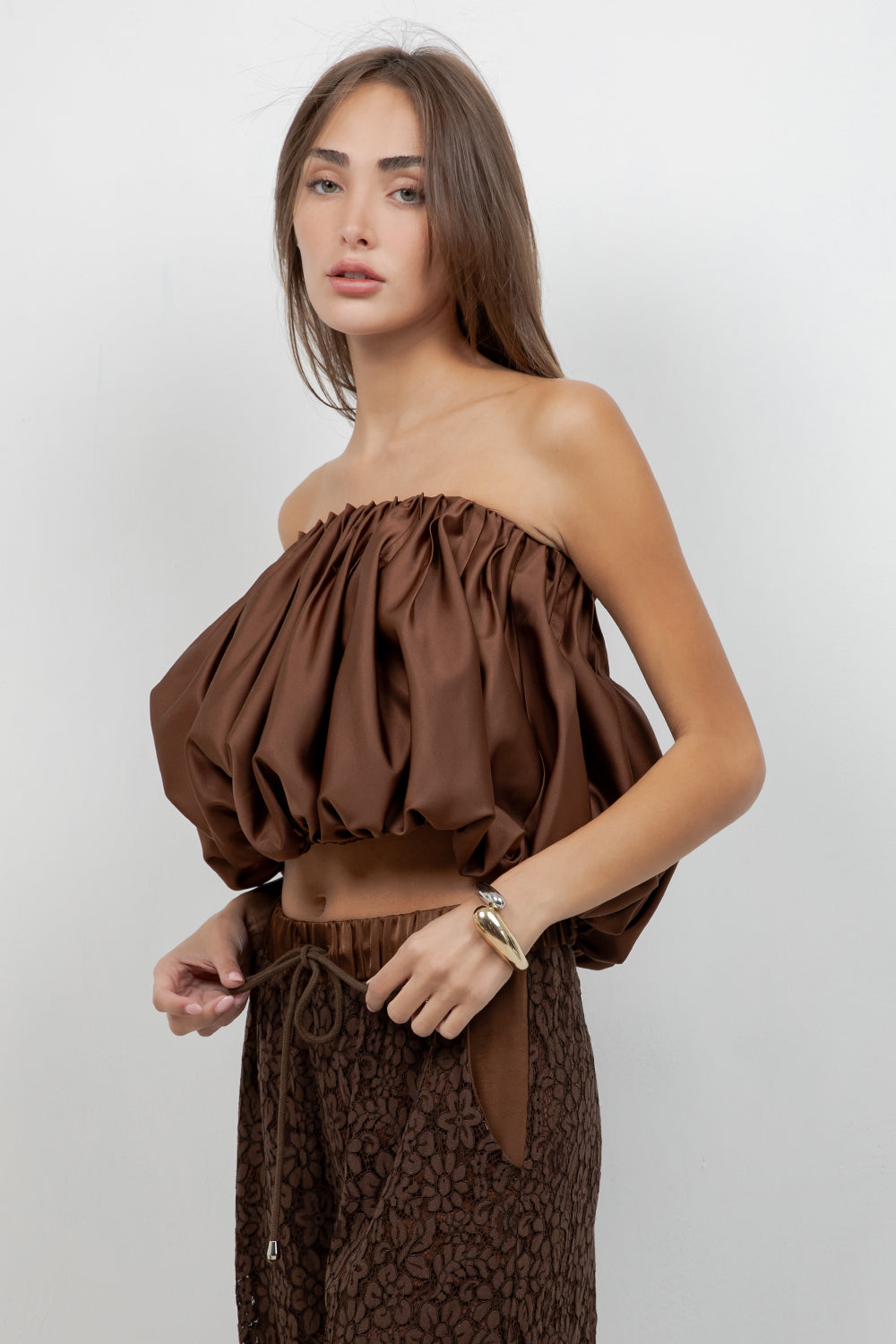 SLEEVELESS MULTI PLEAT SATIN TUBE TOP - Whiteroom+Cactus