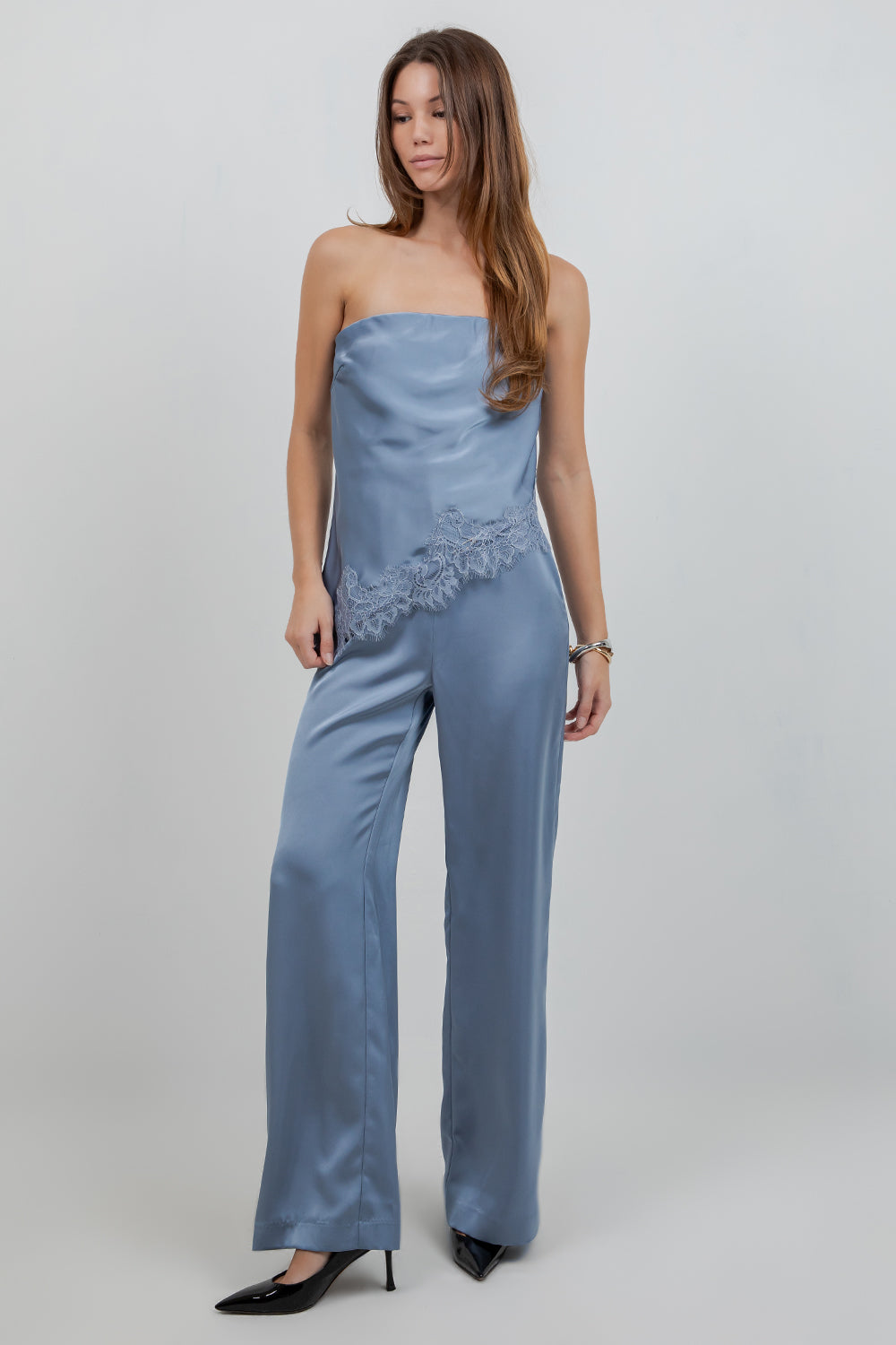 SATIN STRAIGHT LEG TROUSERS - SAGE - Whiteroom+Cactus
