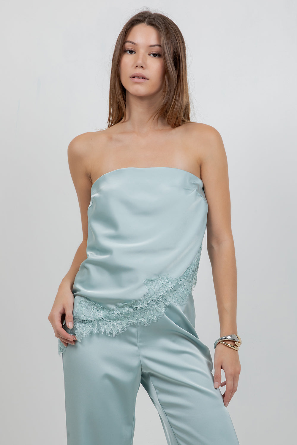 LACE EDGED SATIN TUBE TOP - Whiteroom+Cactus