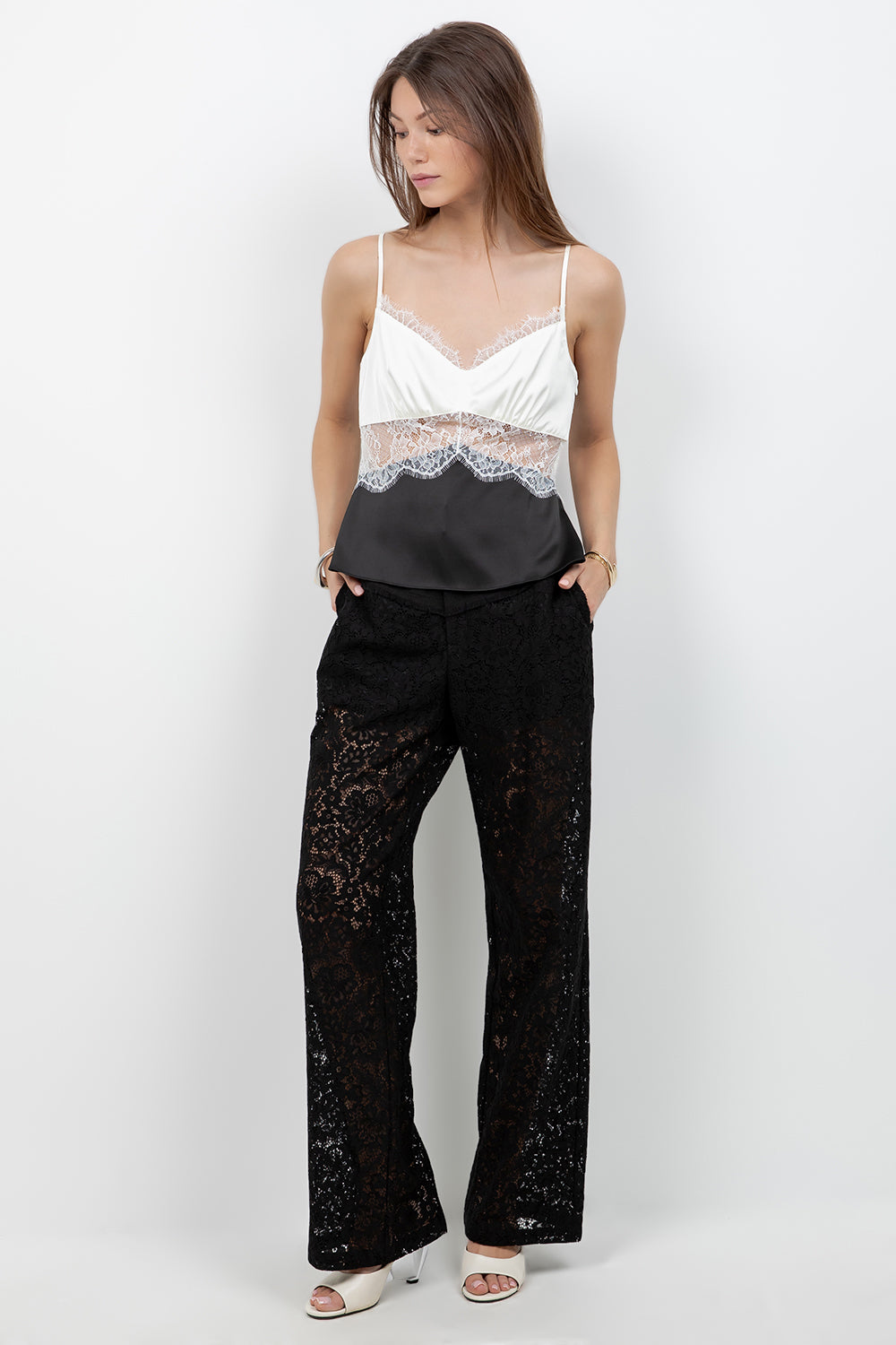 WOVEN LACE COMBO STRAIGHT LEG TROUSERS - Whiteroom+Cactus