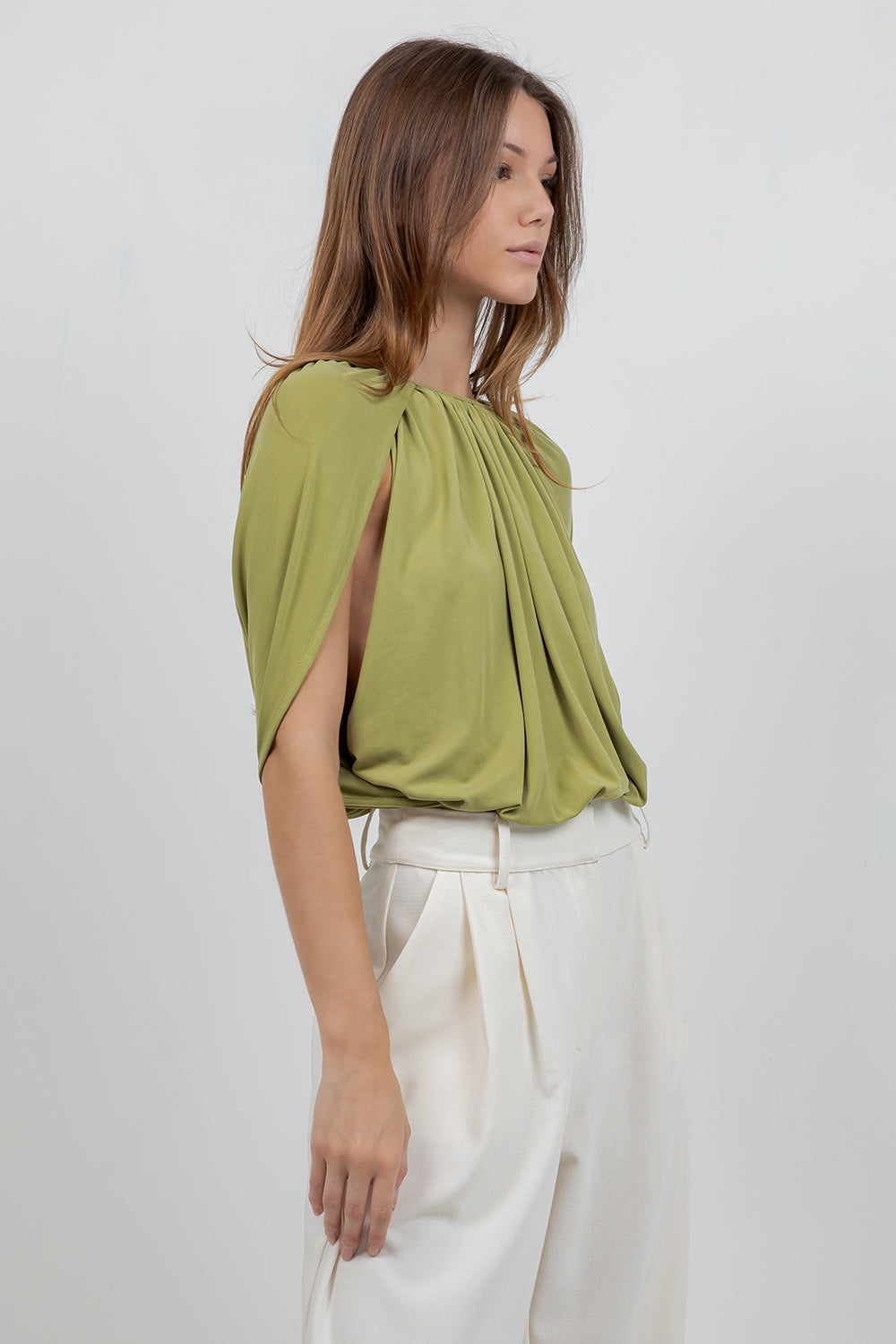 KNITTED SLEEVELESS CAPE BODICE BODYSUIT - LEMONGRASS - Whiteroom+Cactus