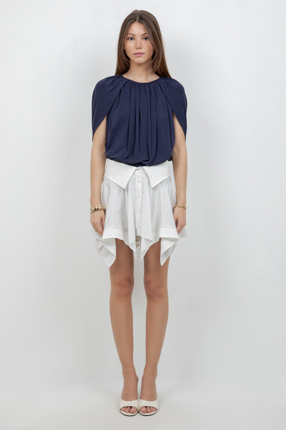 PINSTRIPE FLIP WAIST DETAILED MINI SKORT - Whiteroom+Cactus