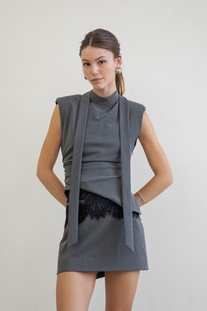 ASYMMETRICAL WOVEN TOP WITH TIE AT NECK - Whiteroom+Cactus