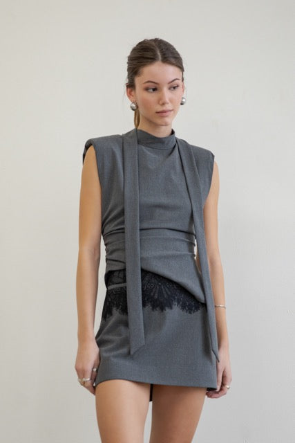ASYMMETRICAL WOVEN TOP WITH TIE AT NECK - Whiteroom+Cactus