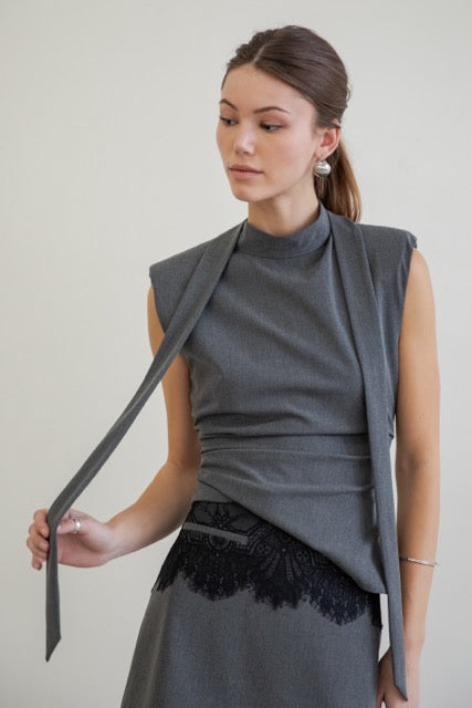 ASYMMETRICAL WOVEN TOP WITH TIE AT NECK - Whiteroom+Cactus