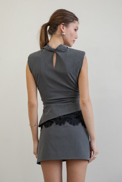 ASYMMETRICAL WOVEN TOP WITH TIE AT NECK - Whiteroom+Cactus