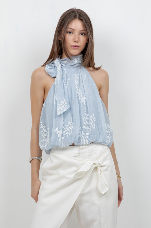 EMBROIDERED SOFT WOVEN SLEEVELESS BLOUSE