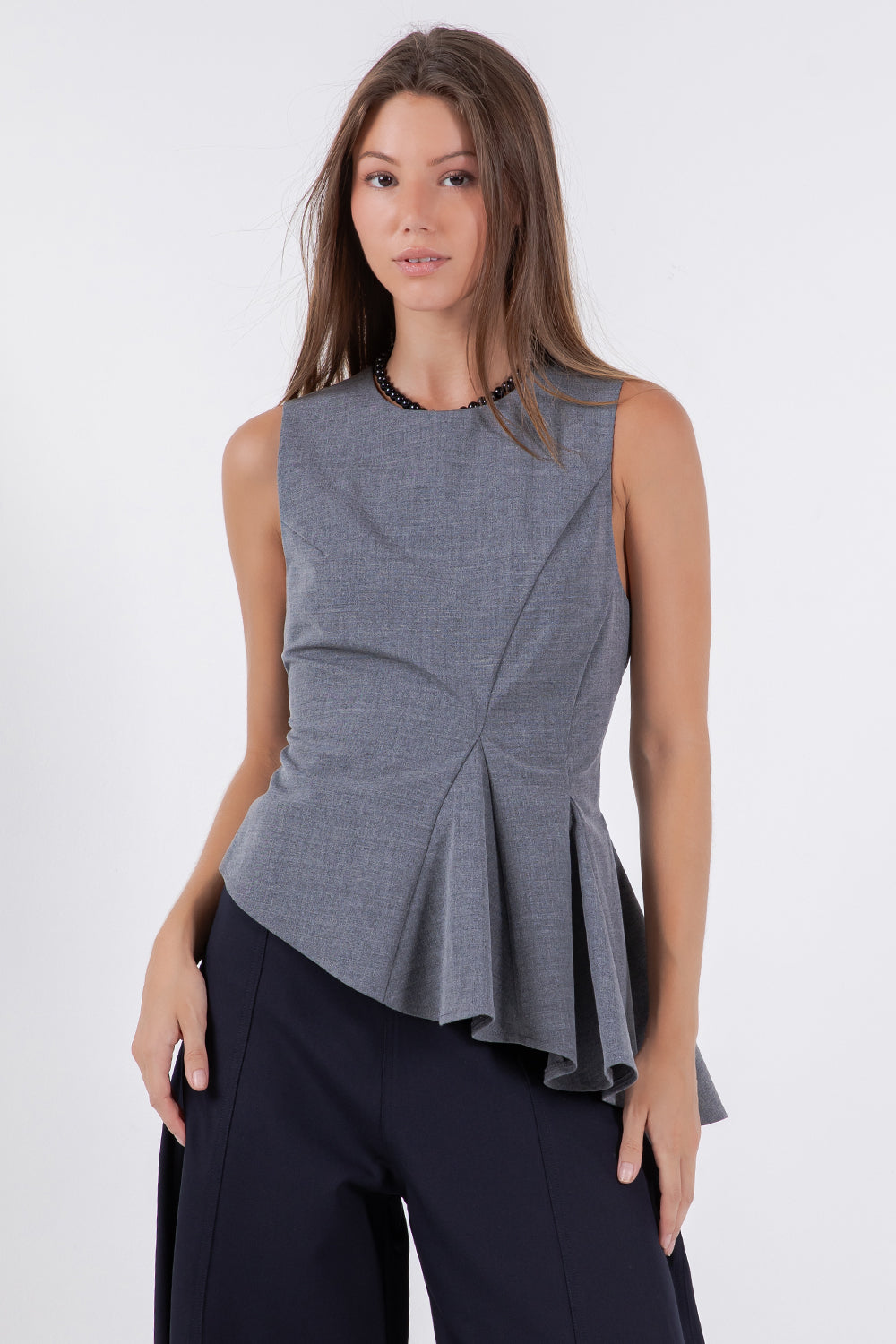SLEEVELESS ASYMMETRICAL RUFFLE TOP