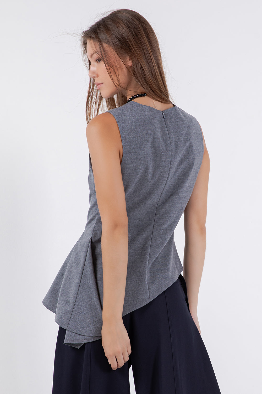 SLEEVELESS ASYMMETRICAL RUFFLE TOP