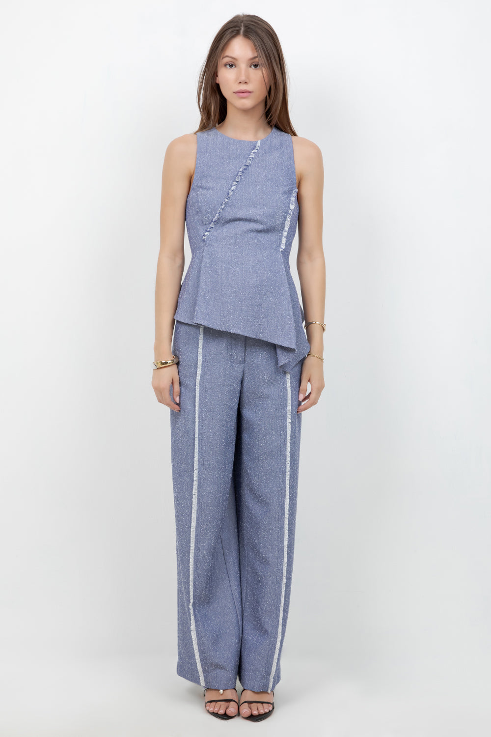 FRAY EDGE DETAILED ASYMMETRICAL SLEEVELESS TOP - Denim Blue - Whiteroom+Cactus