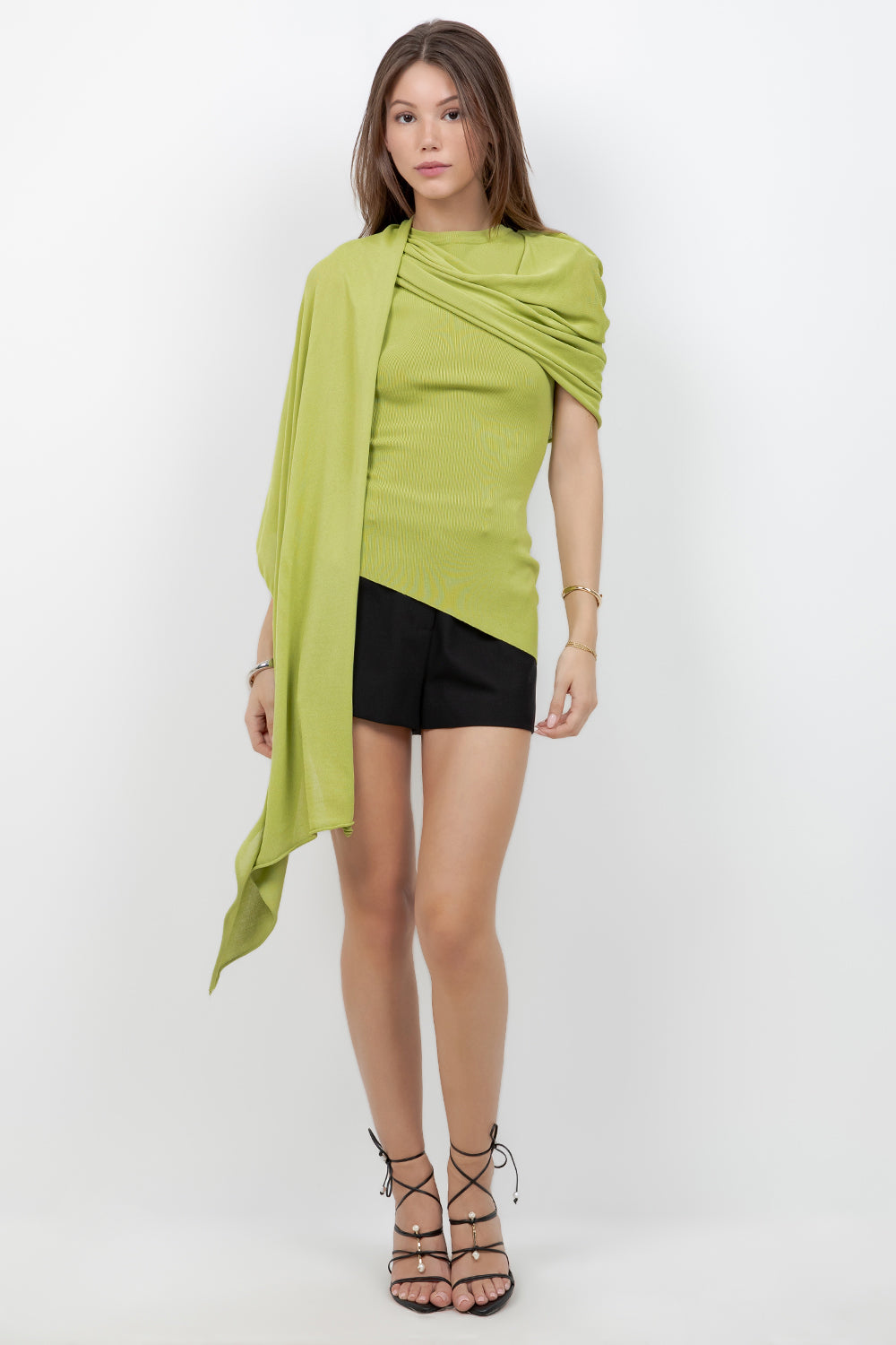 KNITTED SLEEVLESS TOP WITH ASYMMETRICAL MESH CAPE - Whiteroom+Cactus