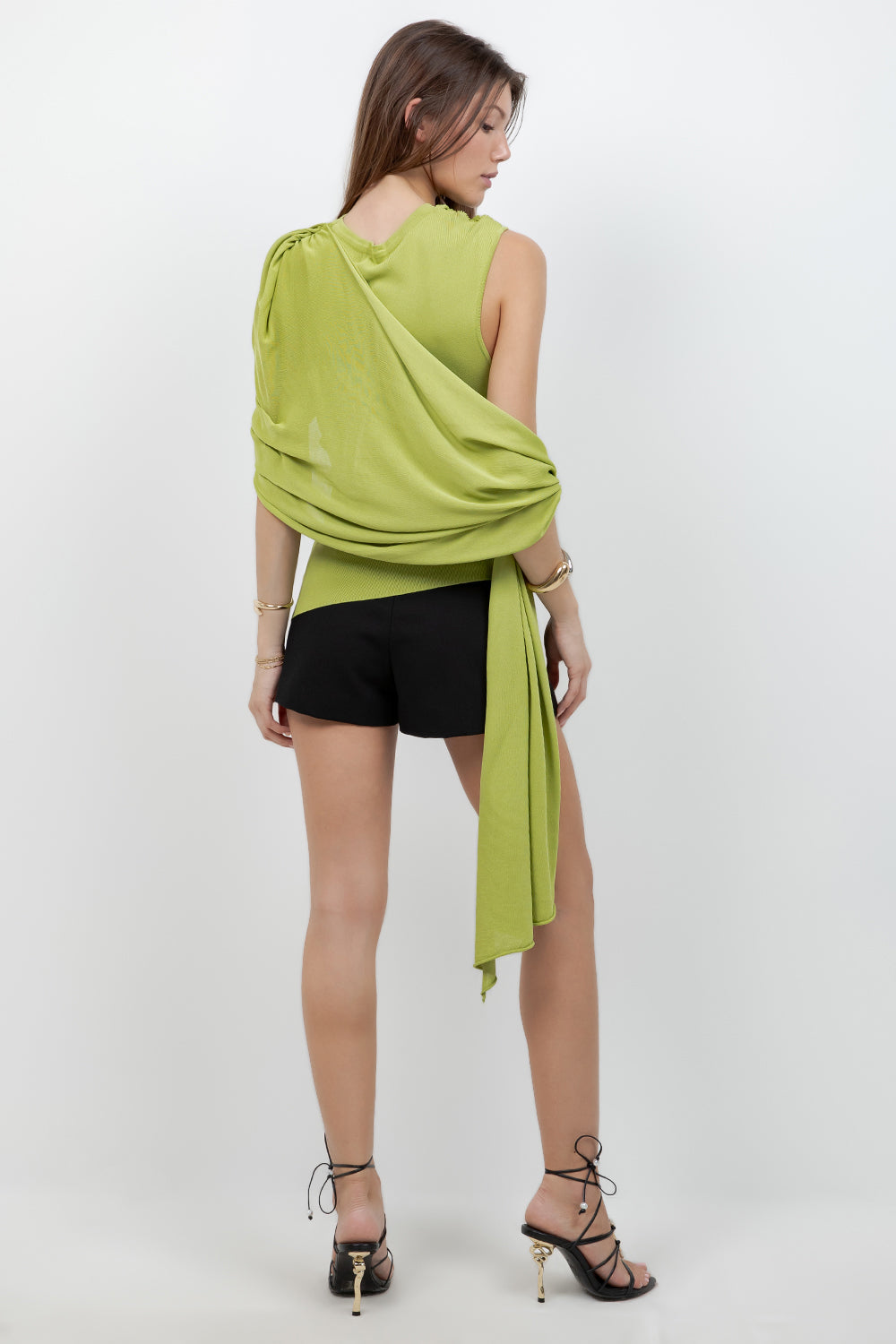 KNITTED SLEEVLESS TOP WITH ASYMMETRICAL MESH CAPE - Whiteroom+Cactus