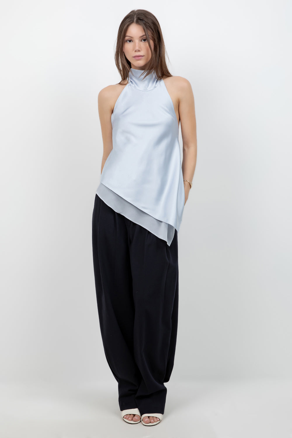 ASYMMETRICAL SATIN BLOUSE WITH OPEN BACK