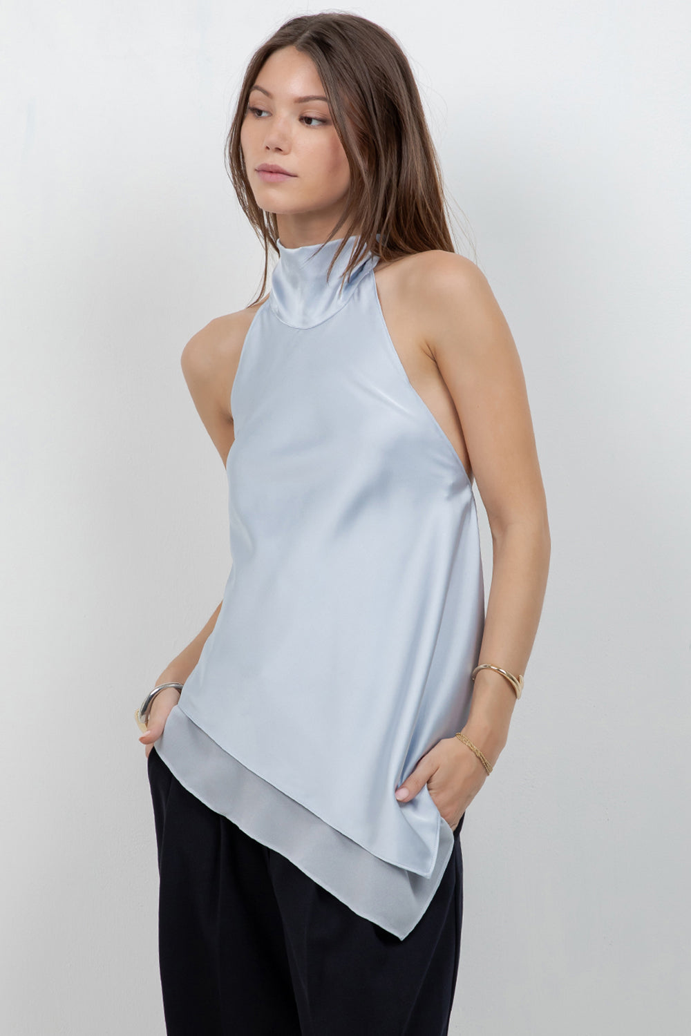 ASYMMETRICAL SATIN BLOUSE WITH OPEN BACK