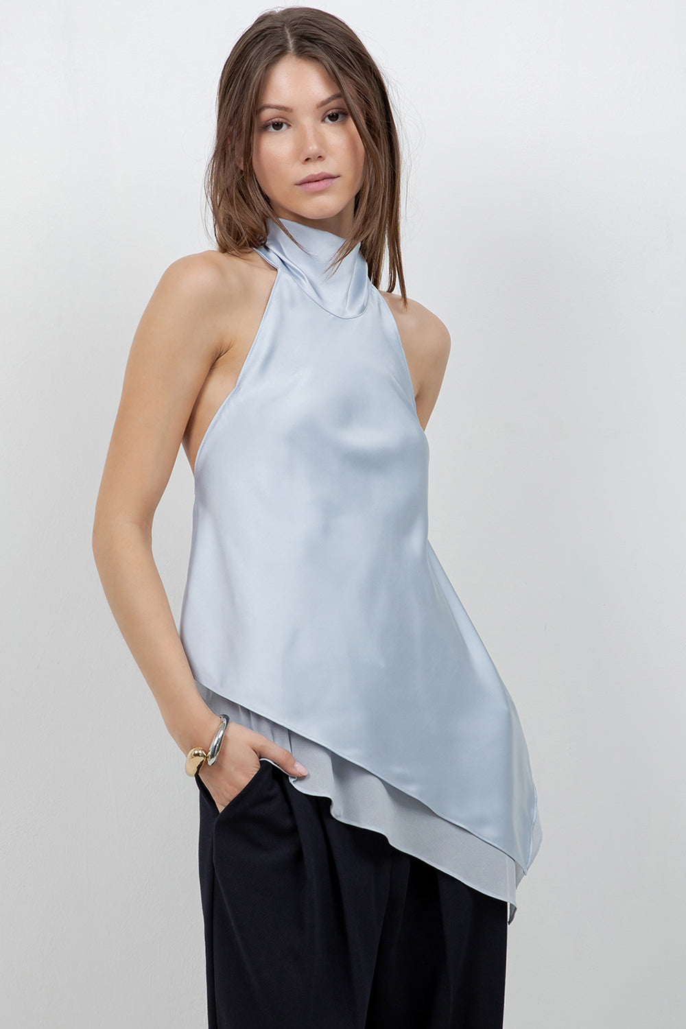 ASYMMETRICAL SATIN BLOUSE WITH OPEN BACK