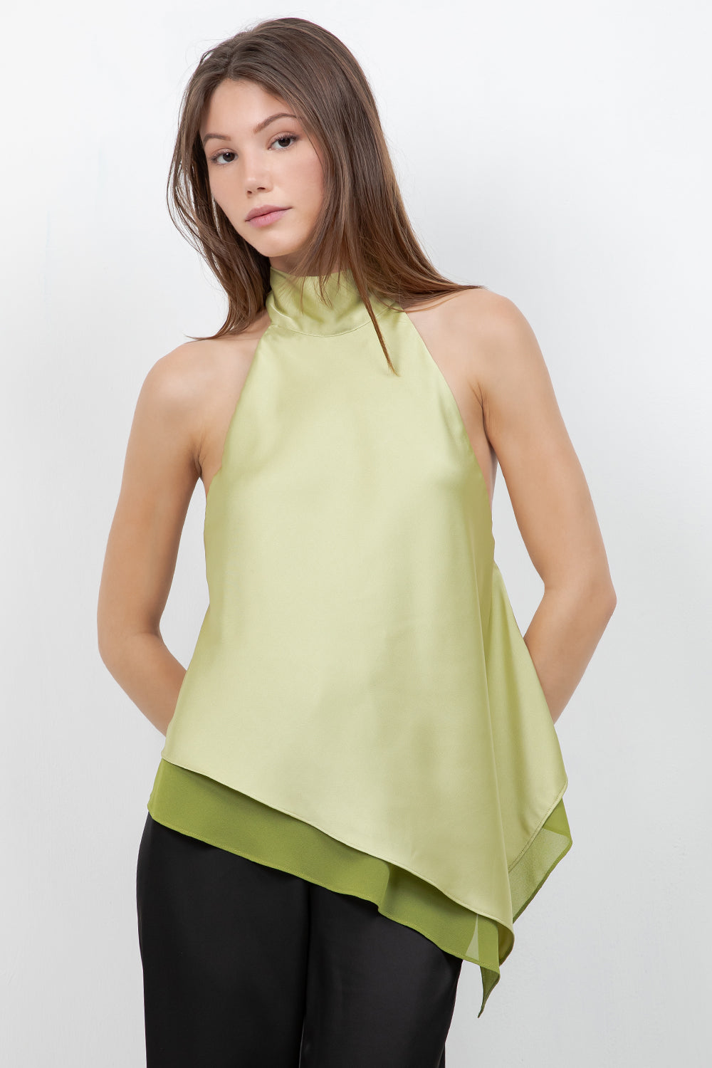 ASYMMETRICAL SATIN BLOUSE WITH OPEN BACK
