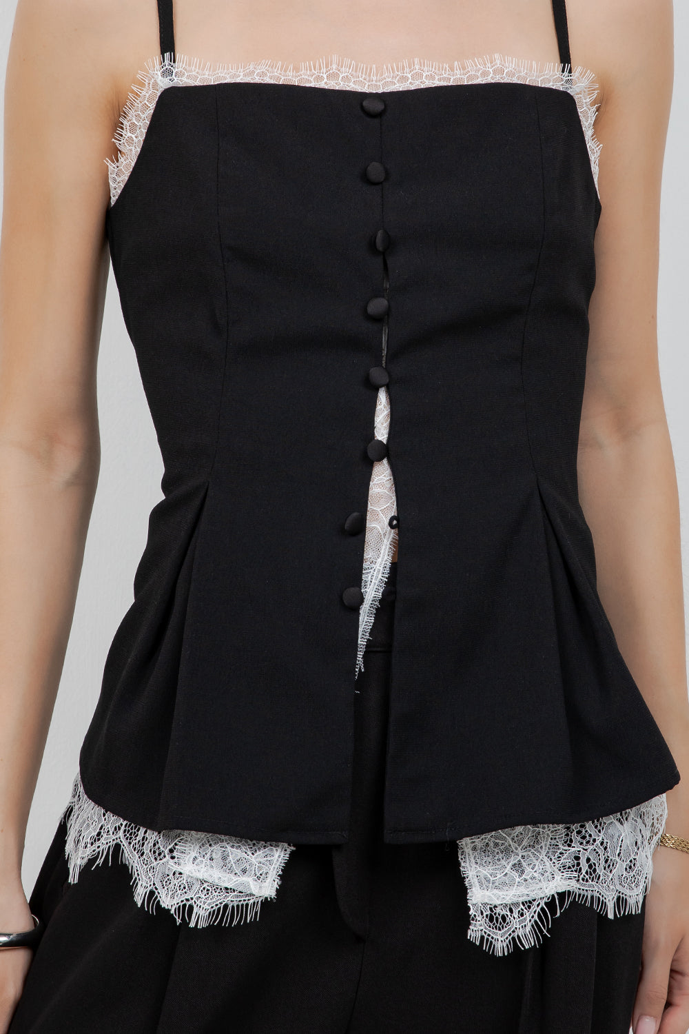 SOFT WOVEN TANK TOP WITH CONTRAST LACE INSERT - Whiteroom+Cactus