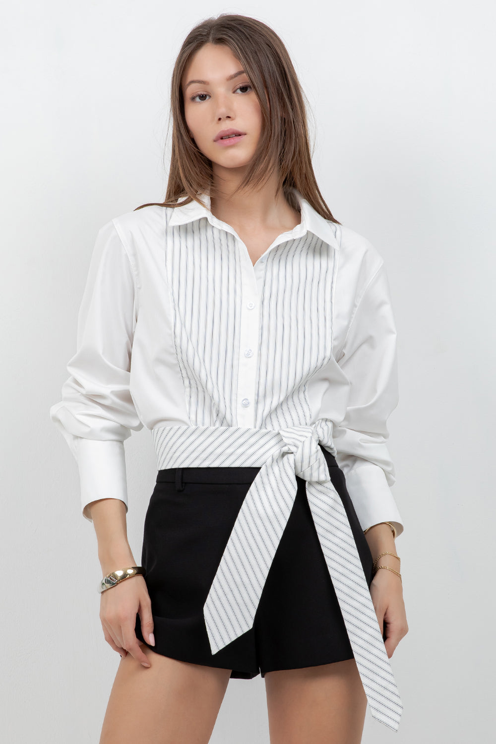 BUTTON DOWN POPLIN SHIRT WITH CONTRAST STRIPE