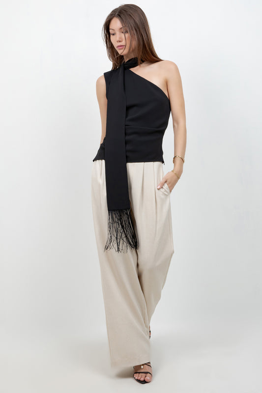 ONE SHOULDER BLOUSE WITH TASSEL FINISH SCARF - Whiteroom+Cactus