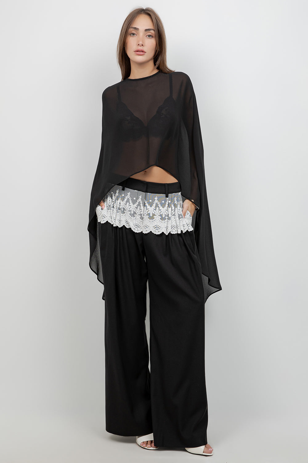 STRAIGHT LEG TROUSERS WITH CONTRAST WAIST LACE - Whiteroom+Cactus