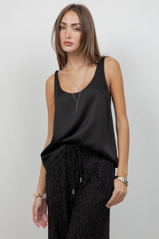 SLEEVLESS SATIN TANK TOP