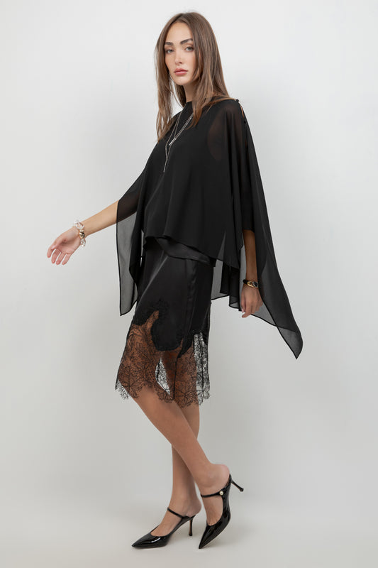 SHEER CHIFFON ASYMMETRICAL PULLOVER CAPE - Whiteroom+Cactus