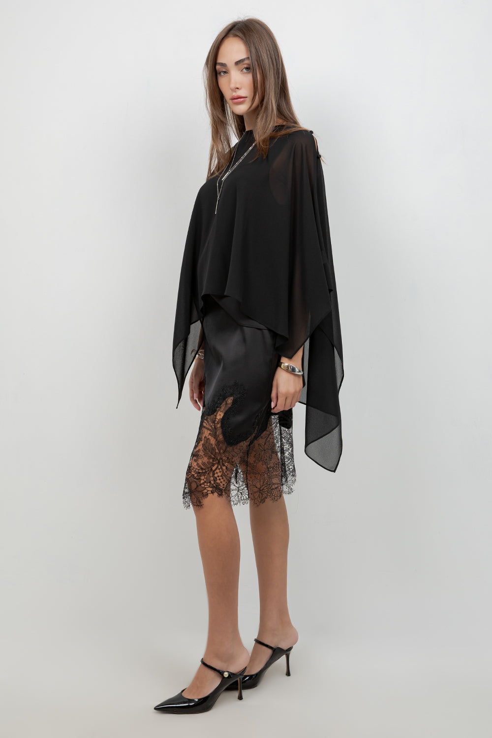 SHEER CHIFFON ASYMMETRICAL PULLOVER CAPE - Whiteroom+Cactus